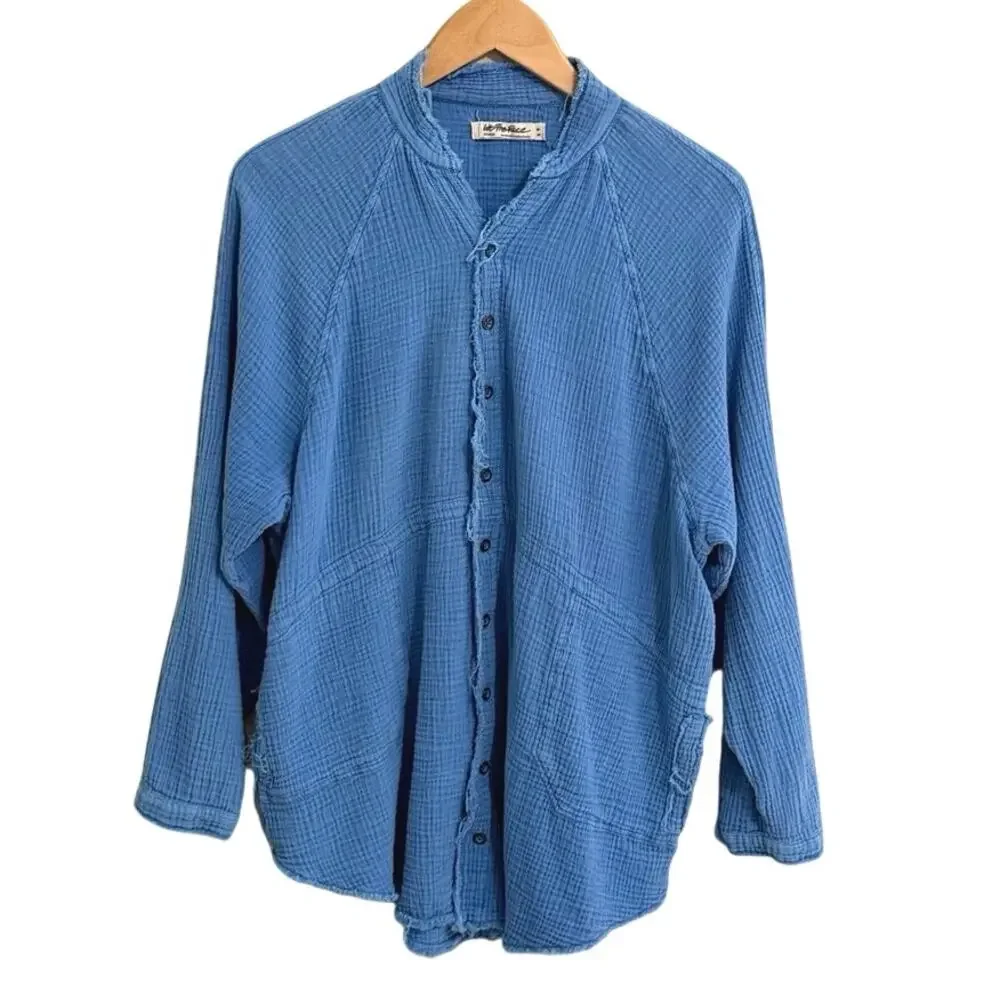 We the free blue summer day dream button down tunic shirt size medium